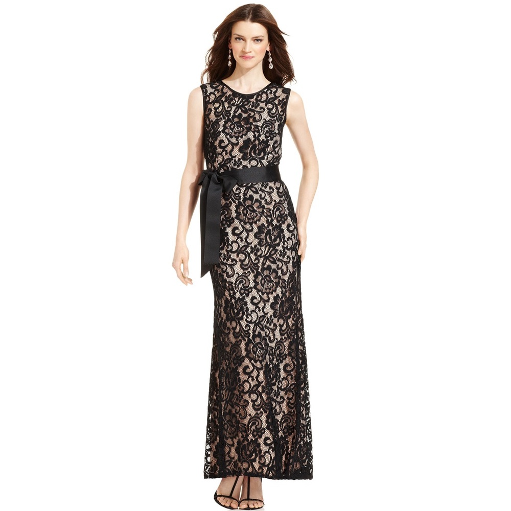 Betsey & Adam Navy Belted Lace Dress 6
